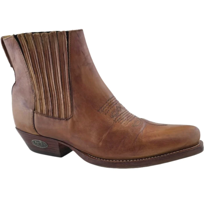 Vintage Shoes Loblan – side view of classic brown Western ankle boots with intricate
