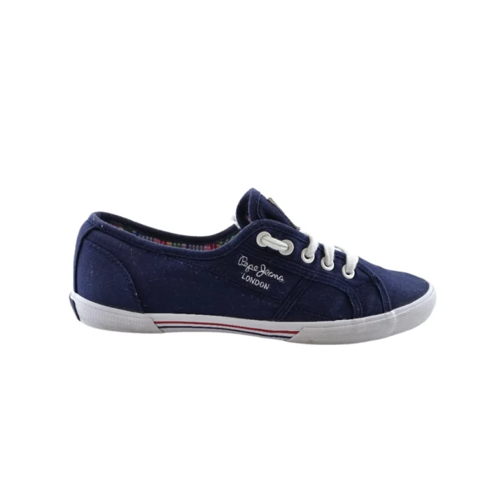 Side view of navy blue Vintage Shoes Pepe Jeans with a white rubber sole and classic laces.