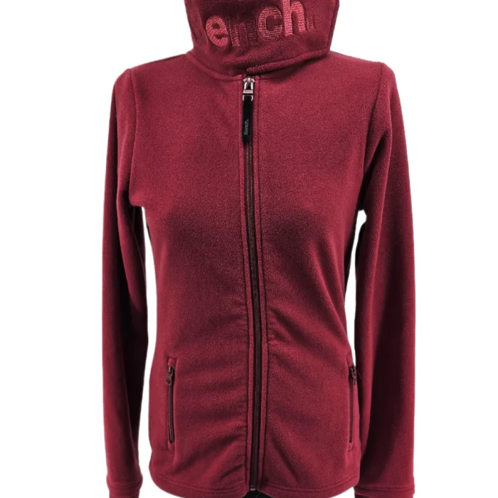 Vintage Bench fleece jacket in deep red with a high collar and full-zip front