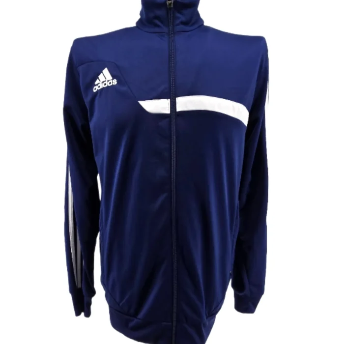 Vorderansicht eines Adidas Vintage Sweatshirts in Dunkelblau mit weißen Streifen