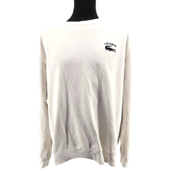 Offenes Vintage Lacoste Sweatshirt in Off-White auf schwarzem Mannequin