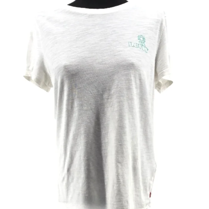 Weißes Vintage T-Shirt Levi's mit floraler Stickerei auf der Brust