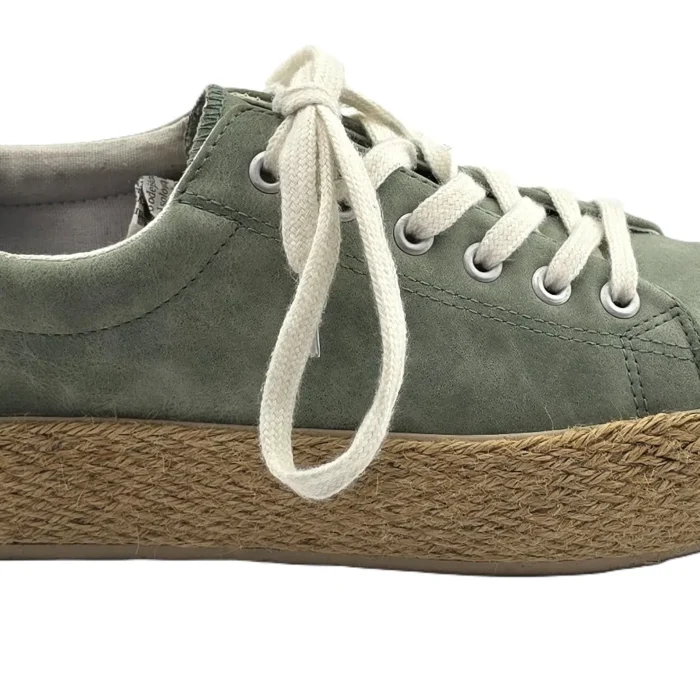 Mint green suede vintage sneakers Jane Klain with rope platform – side view