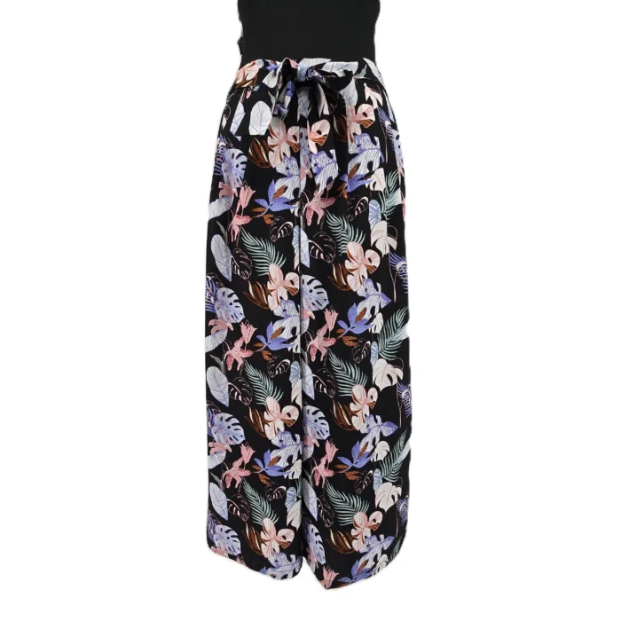 Front view of vintage trousers Tom Tailor with tropical floral pattern and tie belt