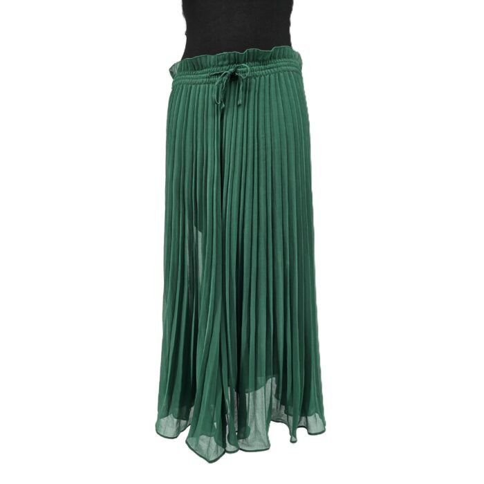 Vintage green pleated skirt ZARA with waistband and drawstring – front view