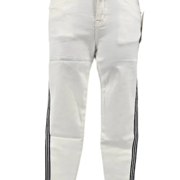 Front view of vintage Bershka trousers with black side stripes