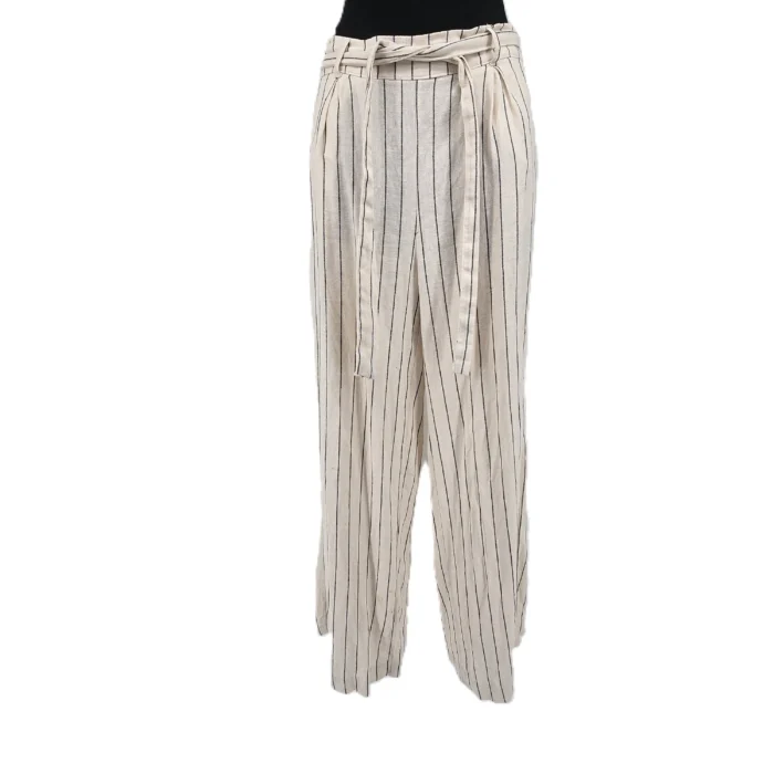 Front view of vintage striped trousers George with belt in linen look