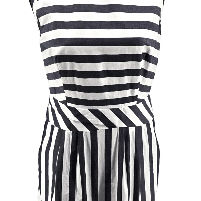 Front view of vintage dress Hugo Boss with black and white stripes.