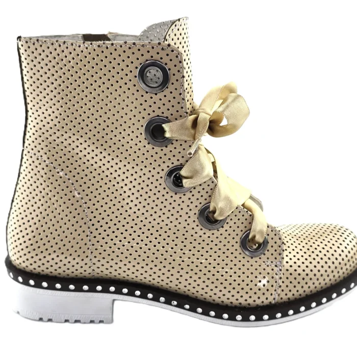 Beige vintage boots Girotti with satin laces – side profile view