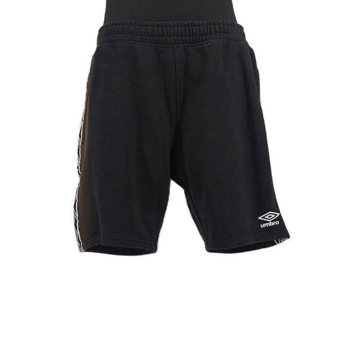 Vintage shorts Umbro in black with side stripes – front view.