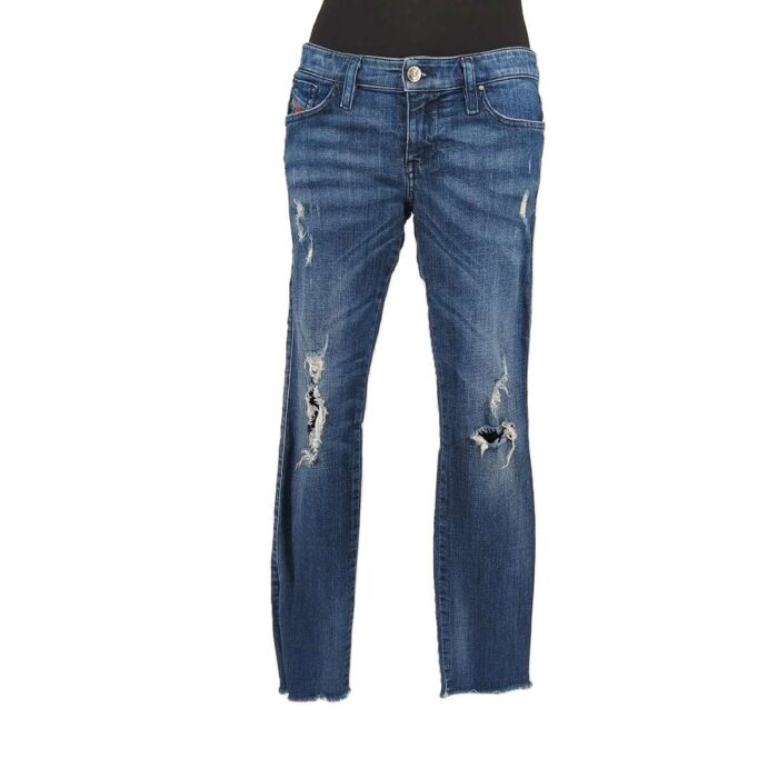 Vintage jeans Diesel front view with distressed details and slim straight cut.