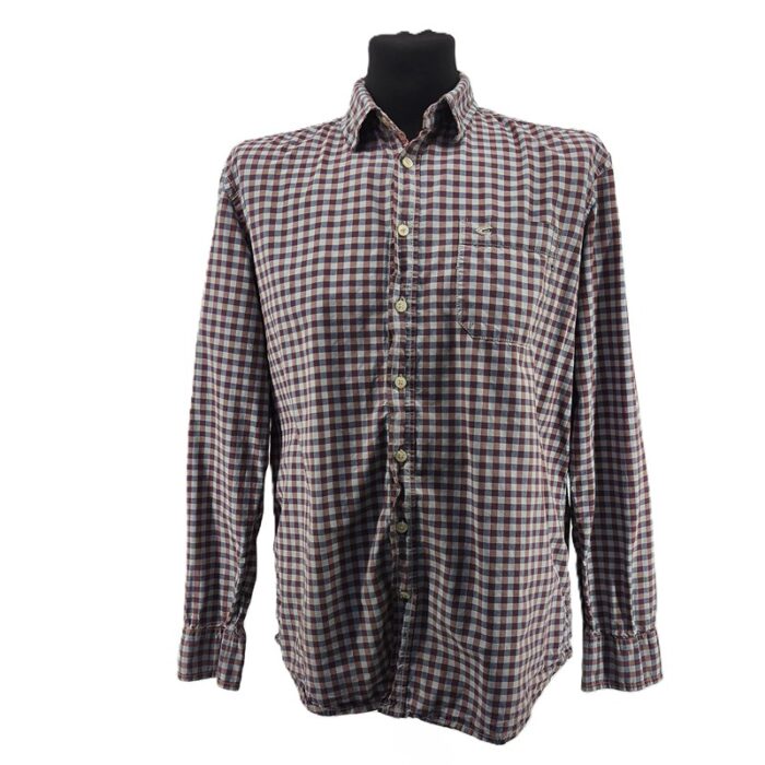 Front view of vintage men’s shirt Camel Active in brown and blue check pattern – cotton button-up.