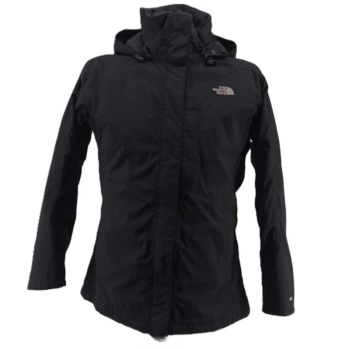 Front view of black The North Face vintage men’s jacket with hood and zipper