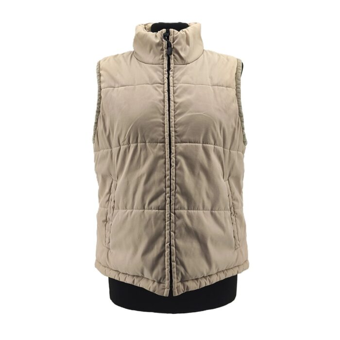 Front view of vintage vest for men Esprit in beige quilted design with zip closure.