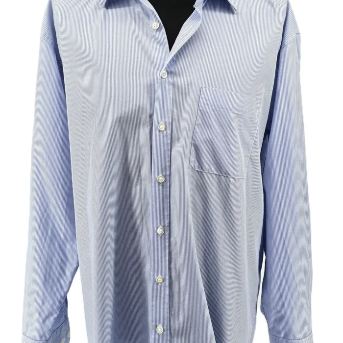 Front view of vintage men’s shirt Bexleys in blue stripes with button-up design.