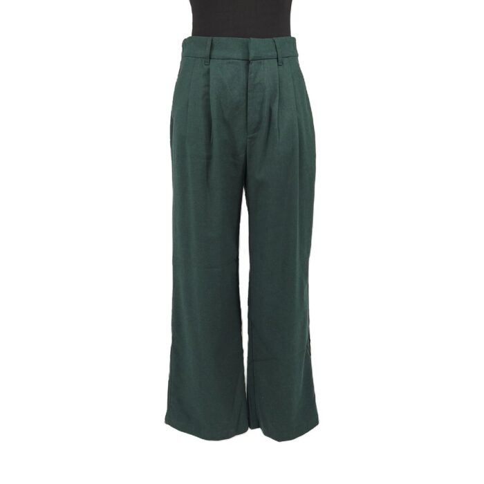 Front view of Hollister vintage trousers in dark green with wide-leg silhouette and pleated front