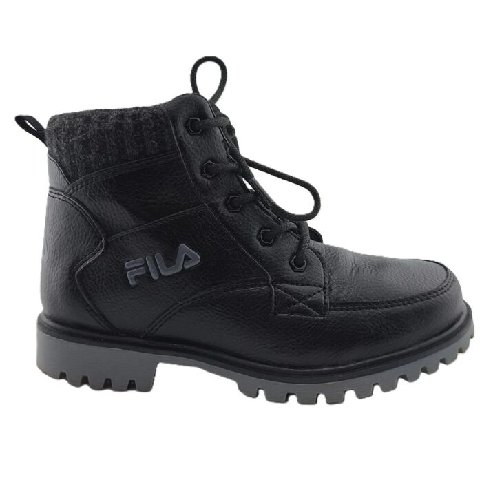 Black Fila vintage boots for women with laces and textured leather finish