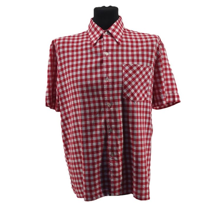 Front view of vintage men’s shirt Seidensticker Alpenland with red and white check pattern