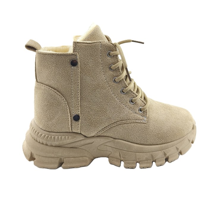 Beige suede vintage boots with chunky platform sole – side view