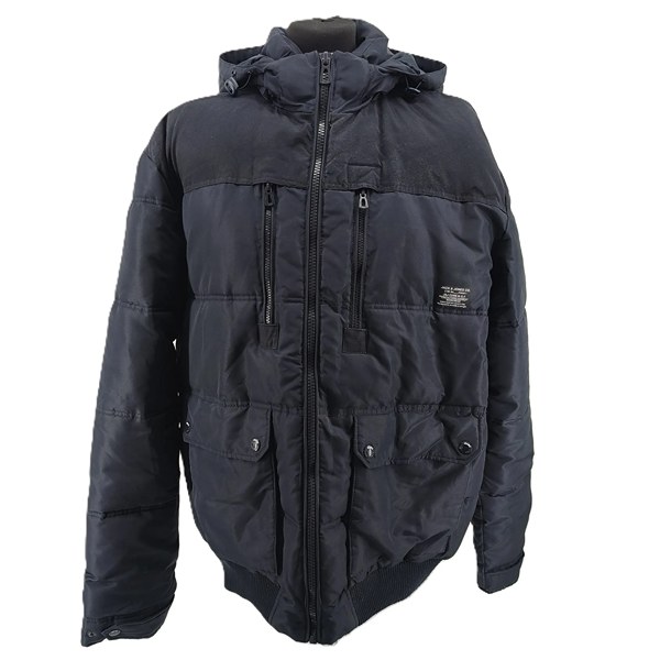 ALT 1: front view of vintage Jack&Jones black puffer jacket with hood