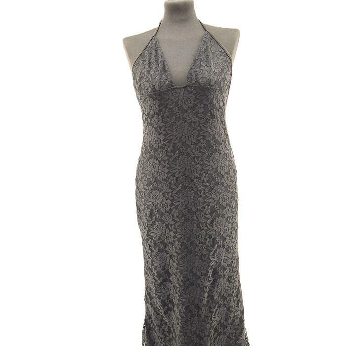 Front view of black lace halter vintage dress – Vouge Vintage