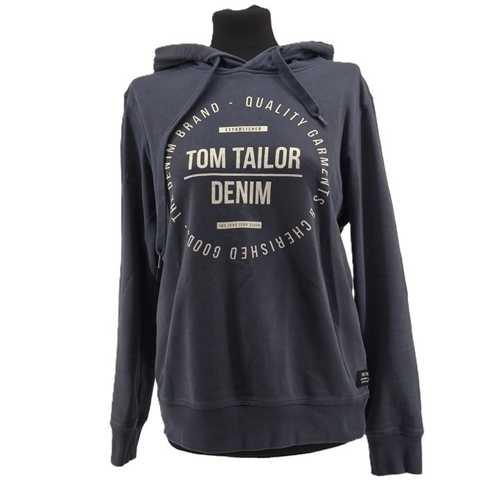 Front view of vintage hoodie Tom Tailor with logo print and hood