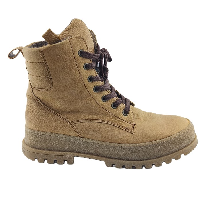 Side view of Vintage Boots Waldlaufer in tan leather with brown laces