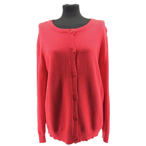ALT: Front view of red Street One vintage button cardigan for women.
