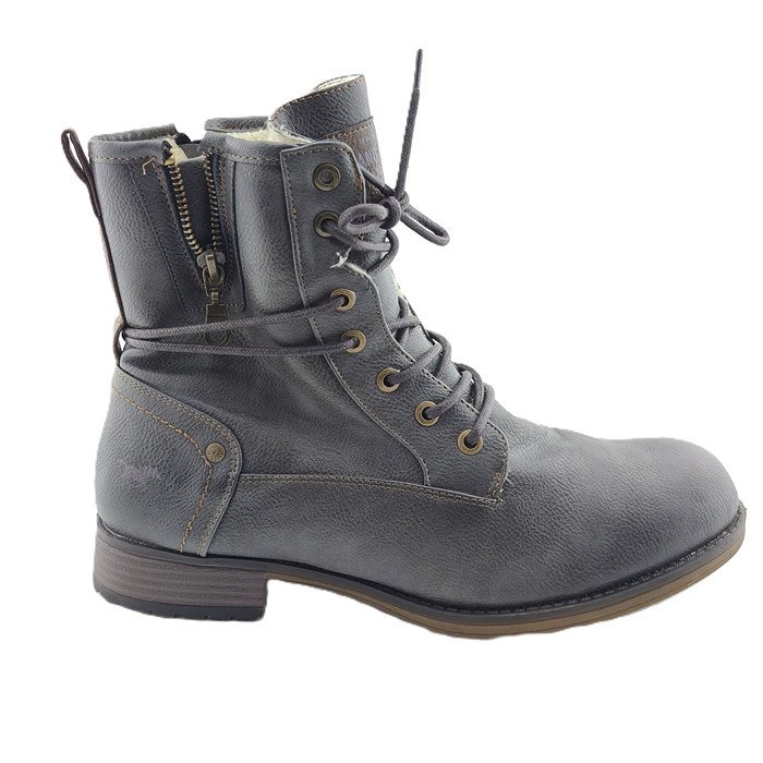Grey Mustang vintage lace-up ankle boot with side zipper – side view