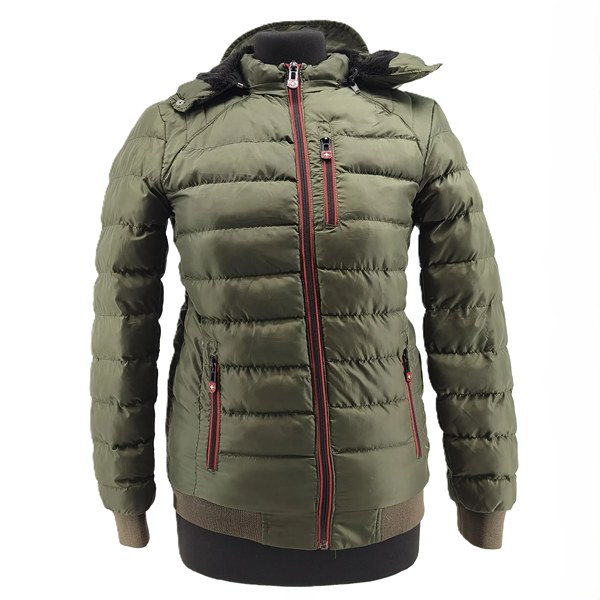 Front view of green Wellensteyn vintage women’s puffer jacket with hood