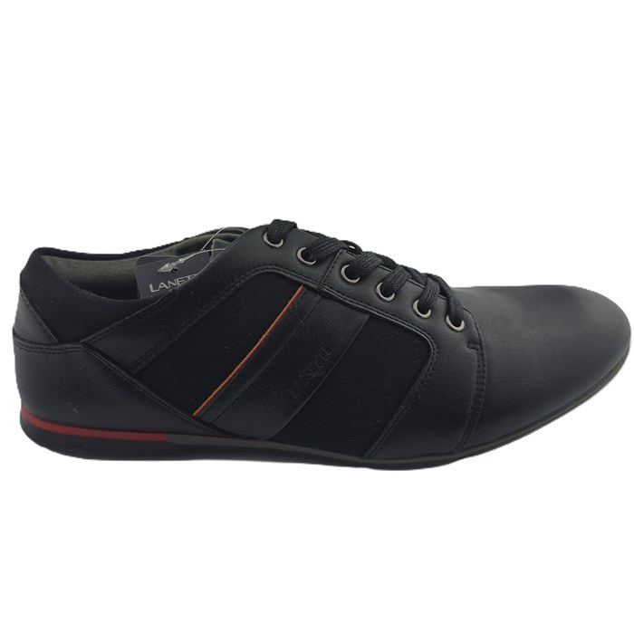 Side view of black Vintage sneakers Lanetti with slim retro stripe detail.