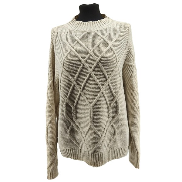 Vintage Sweaters for Women Mein Fischer beige Retro-classic-style diamond texture front view