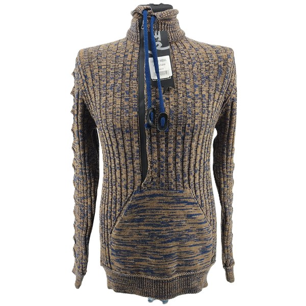 Vintage Sweaters for Men Rusty Neal brown Retro-classic-era-style zip neck detail