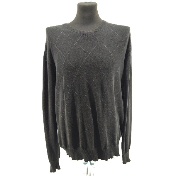 Vintage Sweaters for Men Tom Tailor black Retro-classic-era-style argyle pattern front