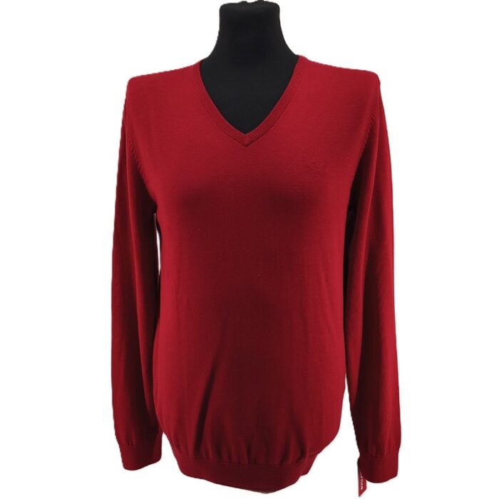 Vintage Sweaters for Men s.Oliver red Retro-classic-style V-neck ribbed neckline
