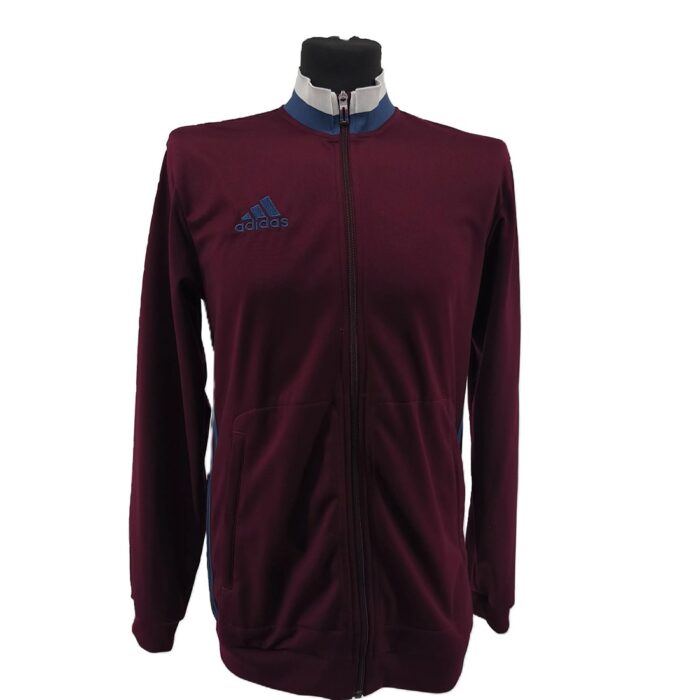 Vintage hoodie Adidas burgundy Retro-sportswear-style contrast collar front