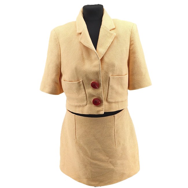 Vintage set Mango orange Retro-Y2K-style cropped jacket and mini skirt front view