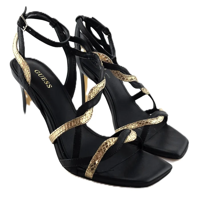 Guess Vintage Vintage Ladie Shoes black and gold Retro-2010s-style gold snake-texture strap detail