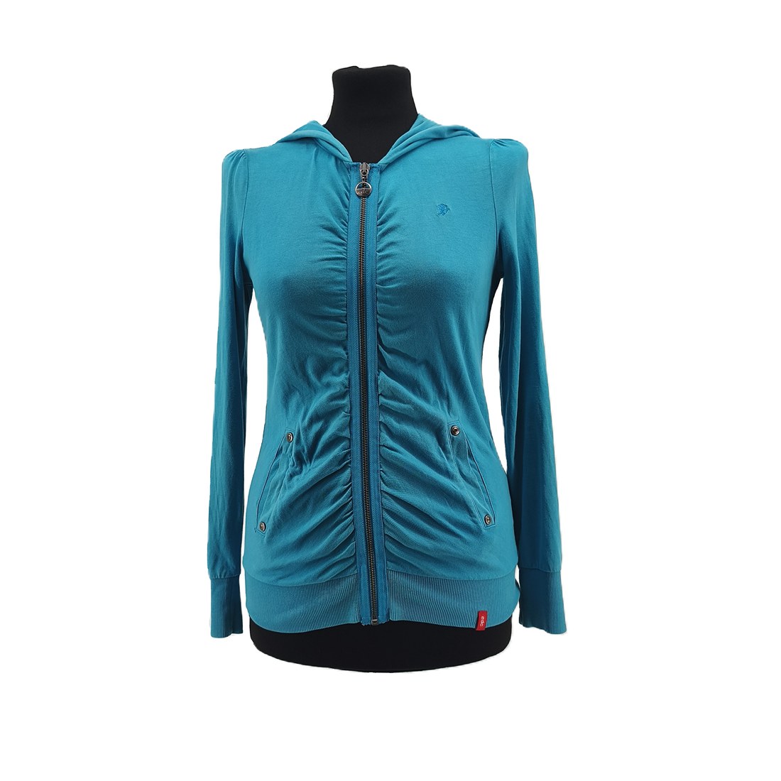 Vintage hoodie EDC by Esprit blue Retro-2000s-style ruched front front view