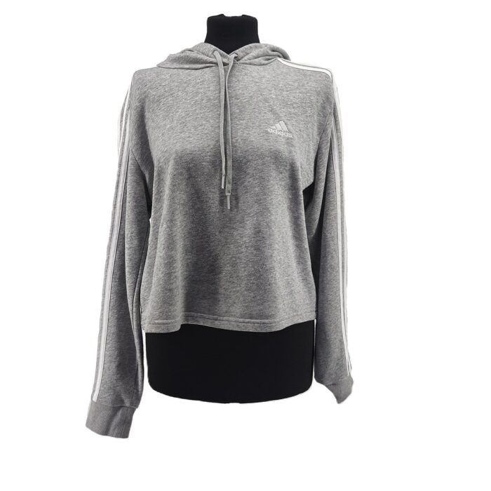 Vintage hoodie Adidas grey Retro-classic-style small chest logo front view