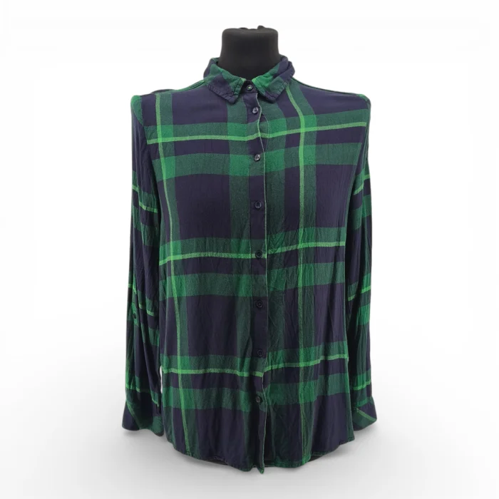 CECIL Vintage Ladies’ Shirts Navy Green Retro-90s-style checkered cotton fabric detail