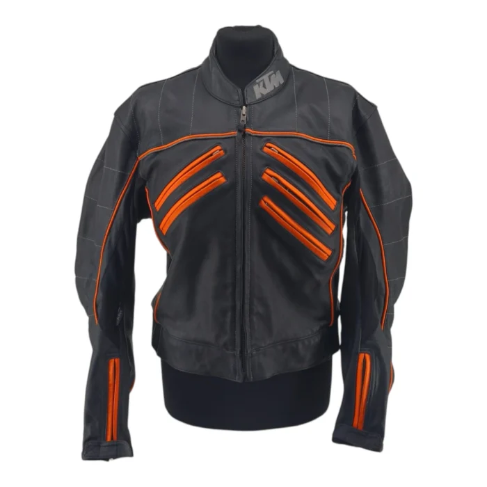 KTM Vintage Motorcycle Clothing Black Orange Retro-2000s-style leather racing suit detail