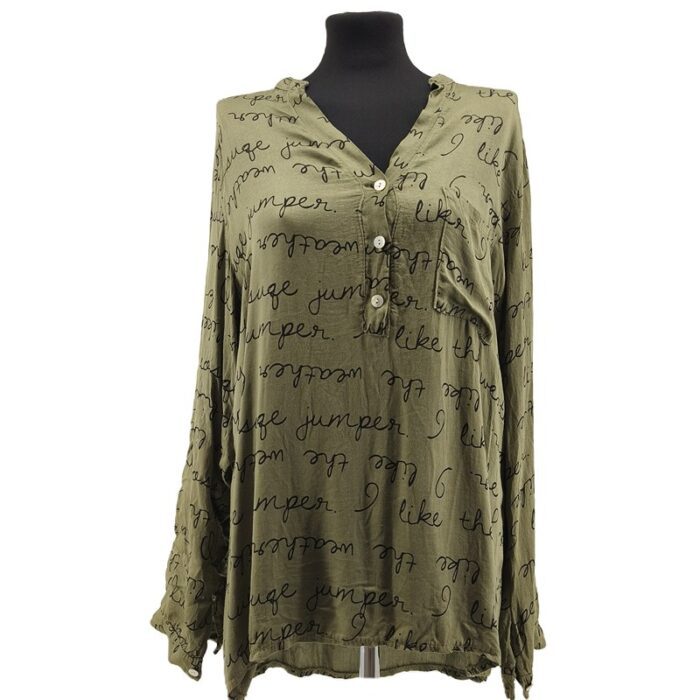 Italy Moda Vintage Ladies Blouses Green Retro-90s-style black script print