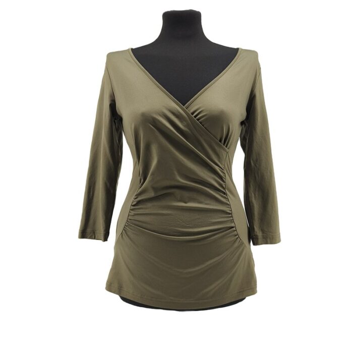 Best Connections Vintage Ladies Blouses Green Retro-90s-style wrap front detail