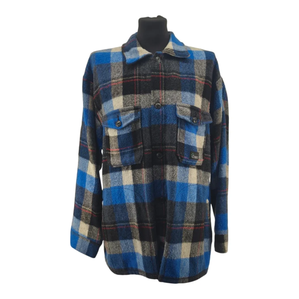 CODET Vintage Men’s Lightweight Jackets Multicolor Check Retro-90s-style Canadian wool lumberjack jacket detail