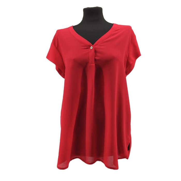 Cosima Vintage Ladies Blouses Red Retro-90s-style flowy buttoned front