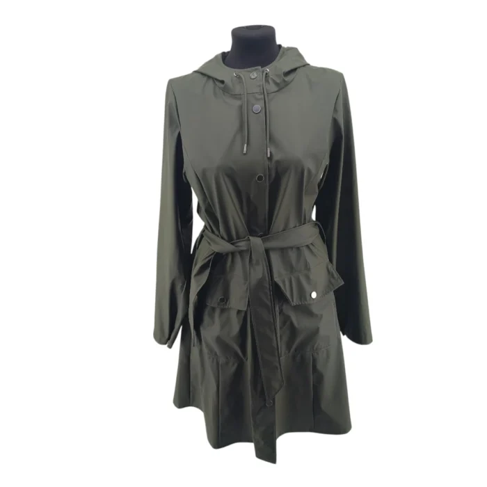 RAINS Vintage Ladie’s Spring Jacket Green Retro-Scandinavian-style waterproof matte finish detail