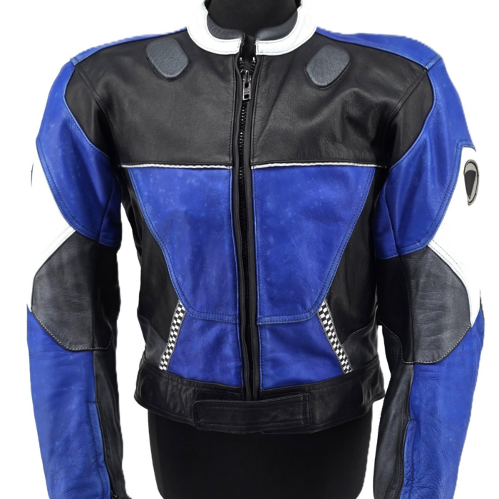Race Line Vintage Men’s Spring Jackets blue Retro-90s-style racing leather jacket