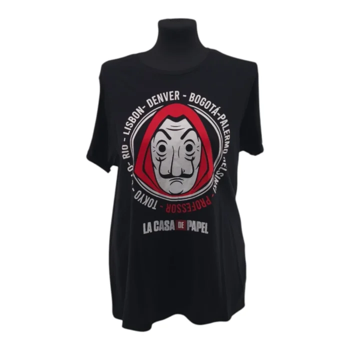 FB Sister Vintage Ladies Blouses Black Retro-2010s-style Money Heist Dali mask print detail