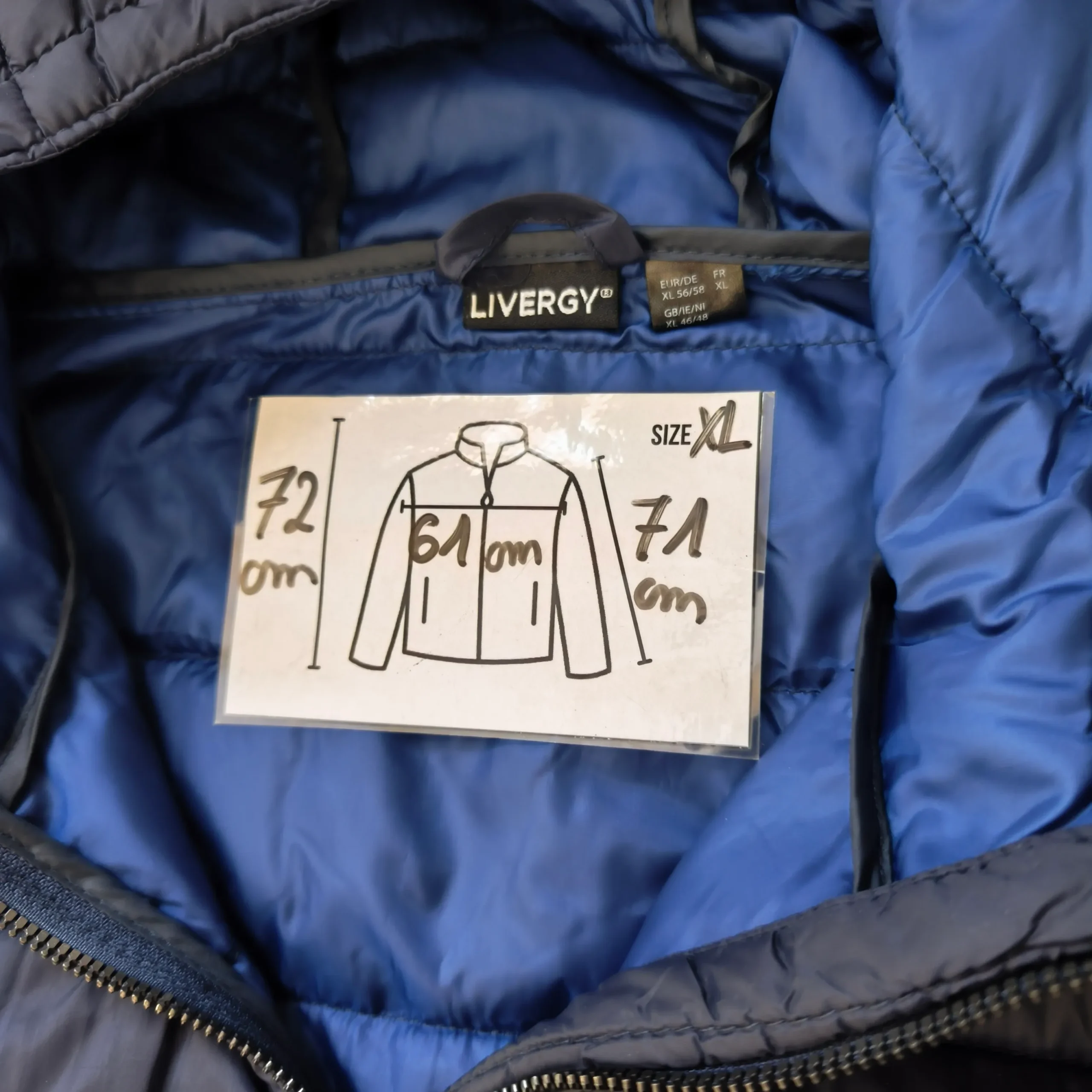 Livergy Vintage Men’s Lightweight Jackets Navy Blue Retro-2000s-style quilted puffer hooded detail